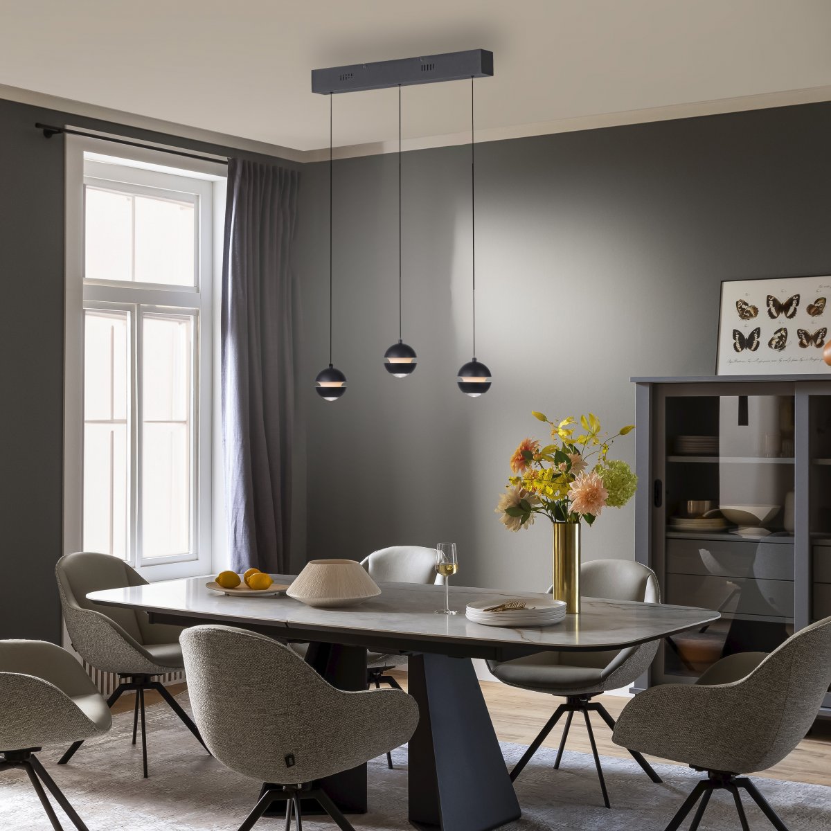 SCH�NER WOHNEN-Kollektion LED Pendelleuchte LINI, schwarz, 3-flammig, dimmbar