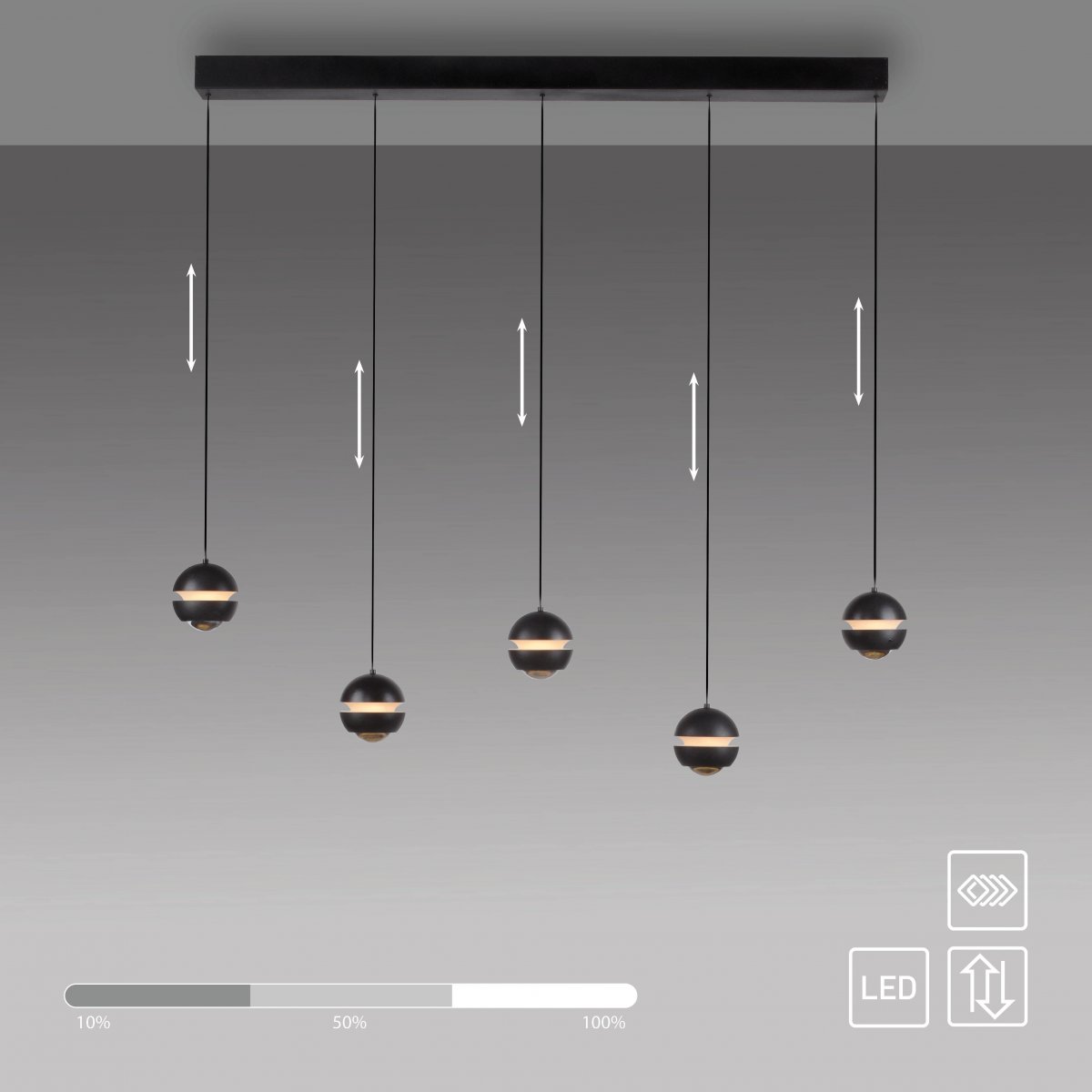 SCH�NER WOHNEN-Kollektion LED Pendelleuchte LINI, schwarz, 5-flammig, dimmbar