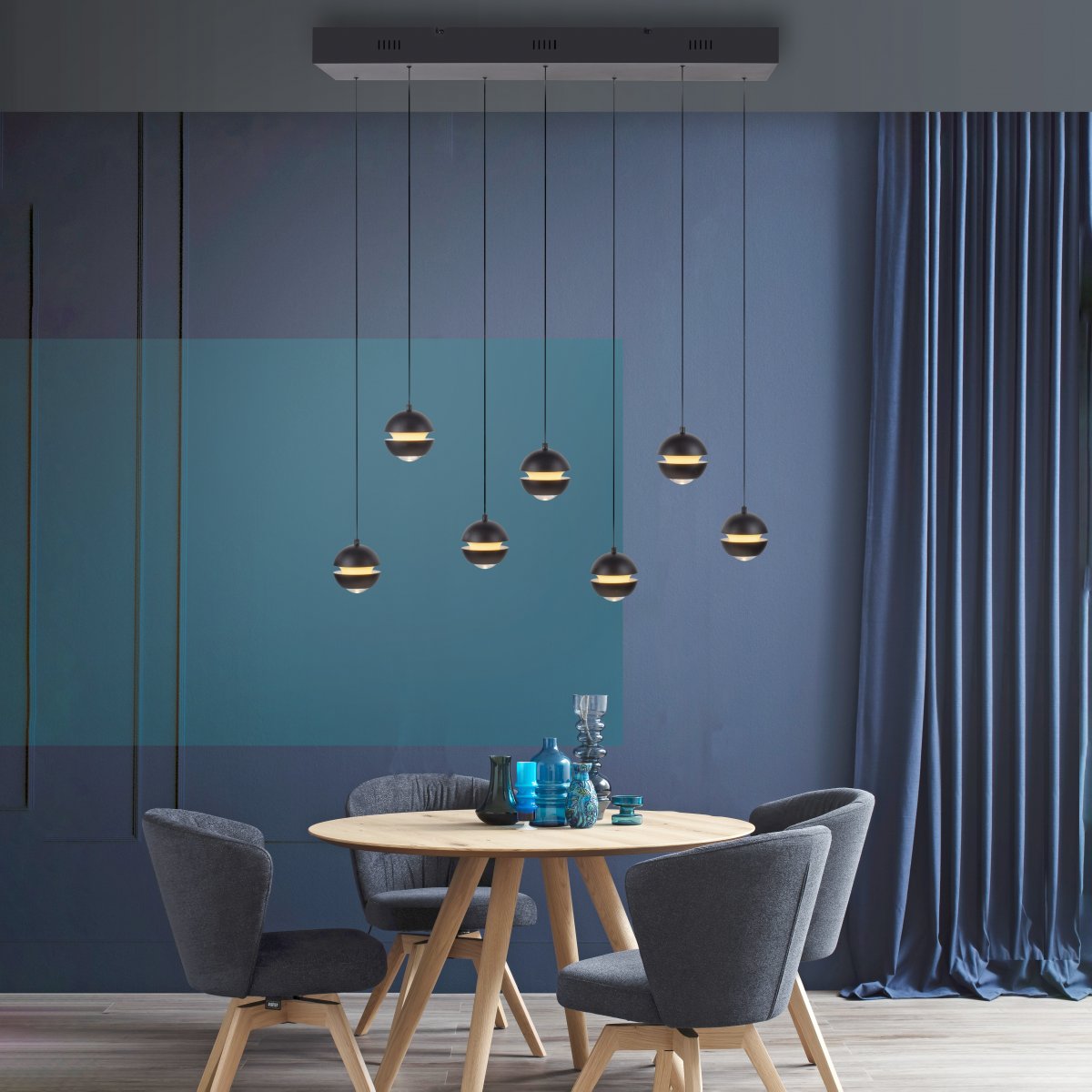 SCH�NER WOHNEN-Kollektion LED Pendelleuchte LINI, schwarz, 7-flammig, dimmbar