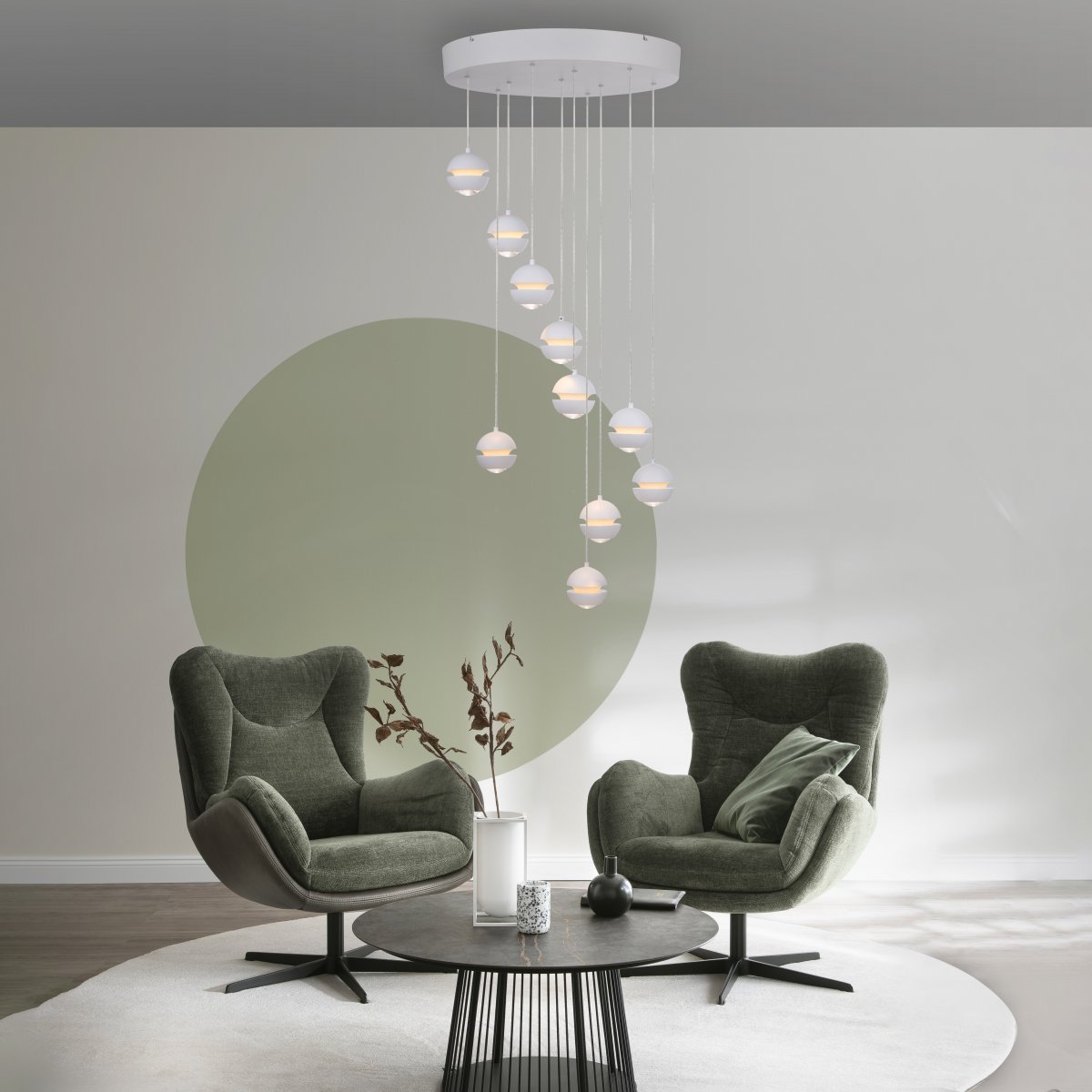 SCH�NER WOHNEN-Kollektion LED Pendelleuchte LINI, weiss, 10-flammig, dimmbar