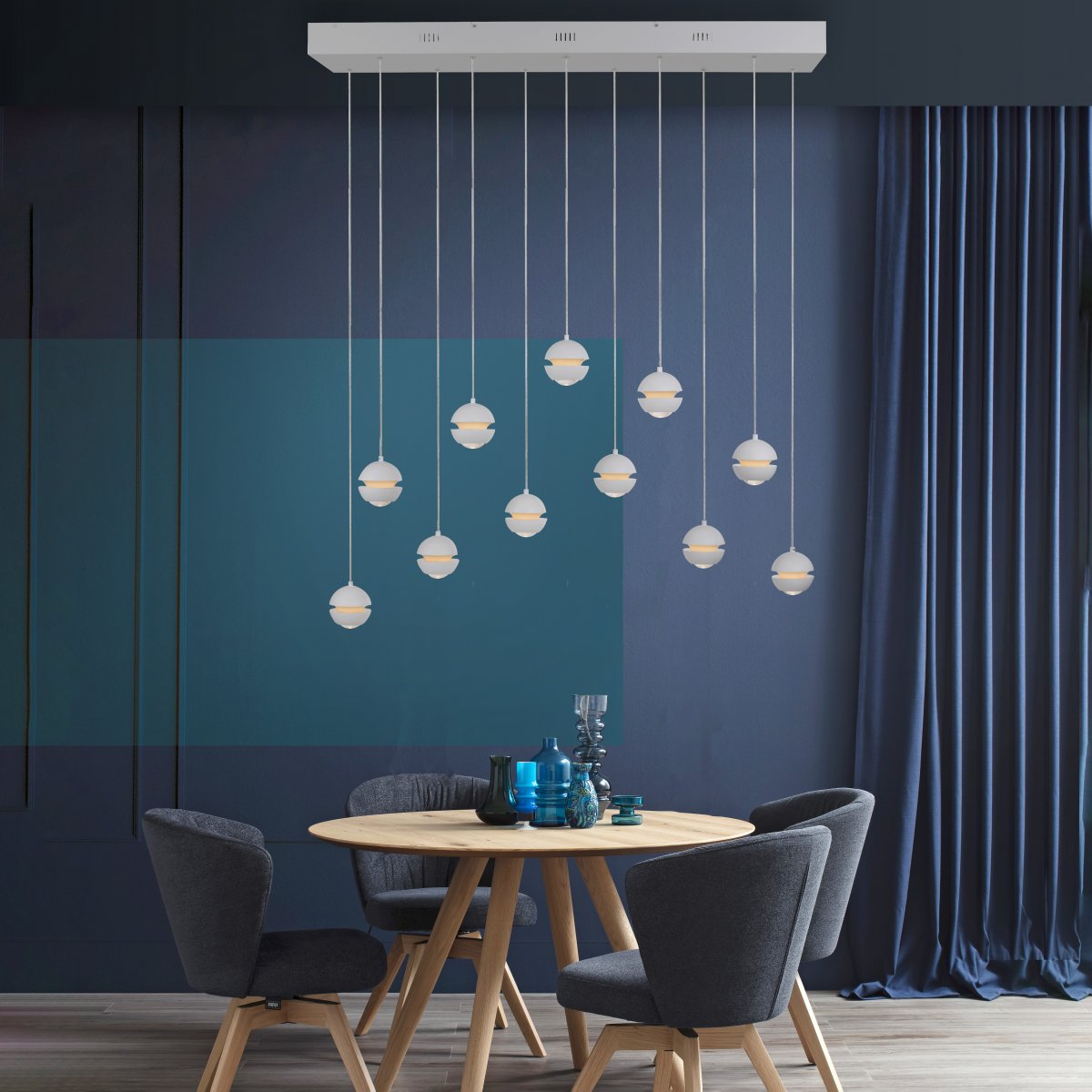 SCH�NER WOHNEN-Kollektion LED Pendelleuchte LINI, weiss, 11-flammig, dimmbar