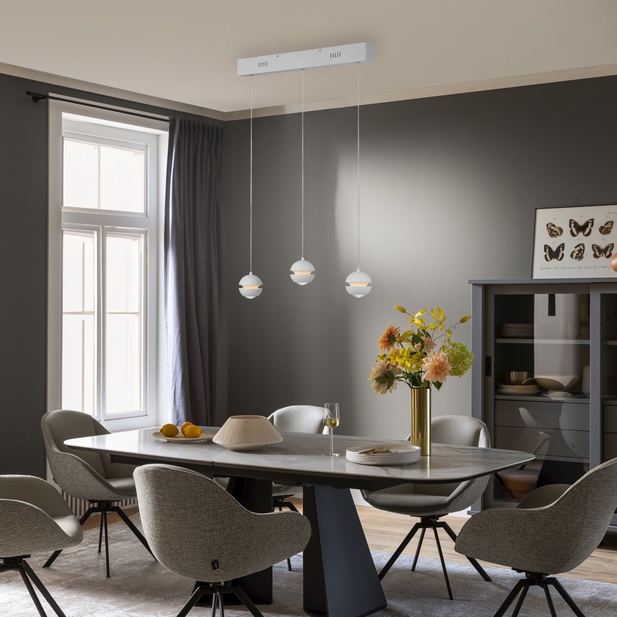 SCH�NER WOHNEN-Kollektion LED Pendelleuchte LINI, weiss, 3-flammig, dimmbar
