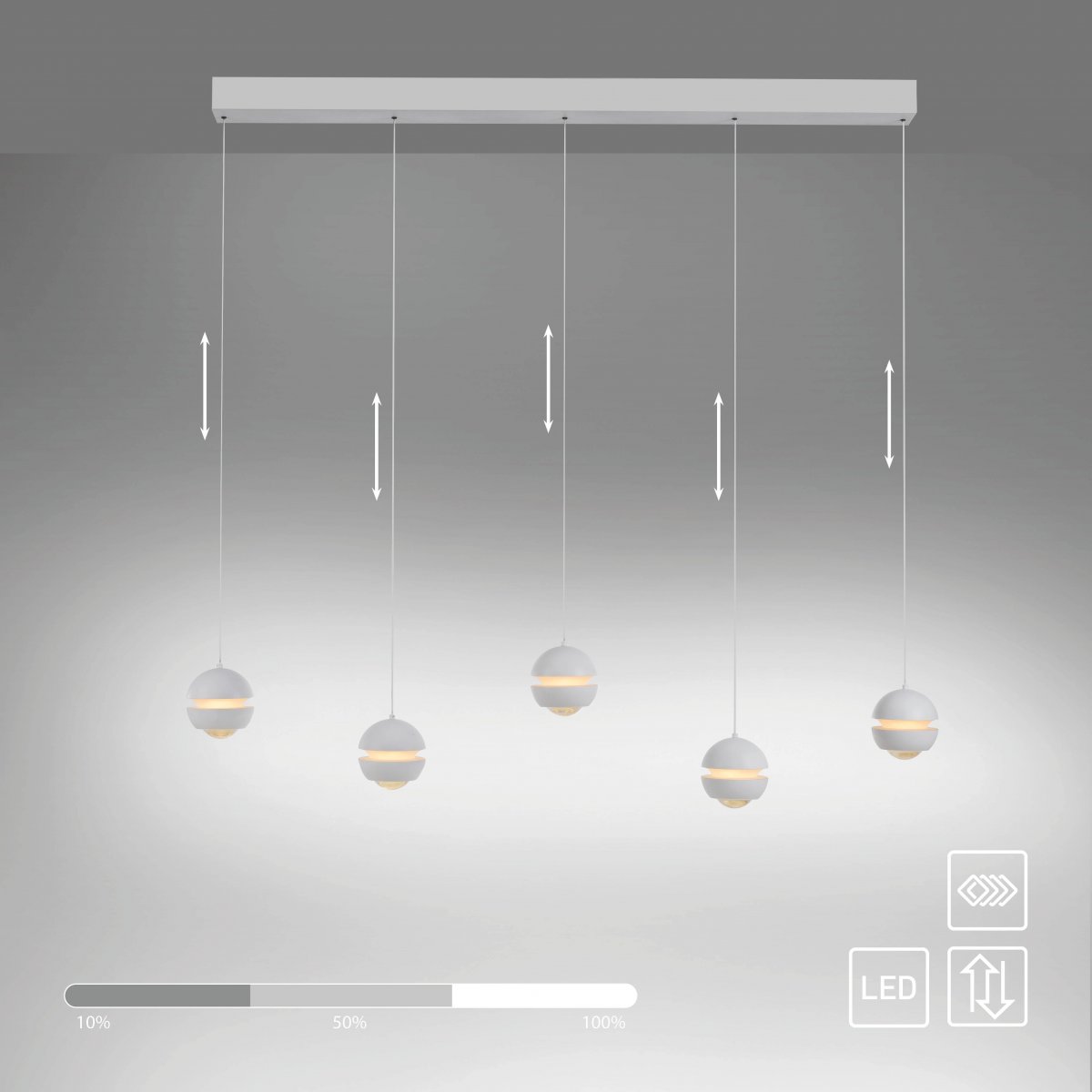 SCH�NER WOHNEN-Kollektion LED Pendelleuchte LINI, weiss, 5-flammig, dimmbar