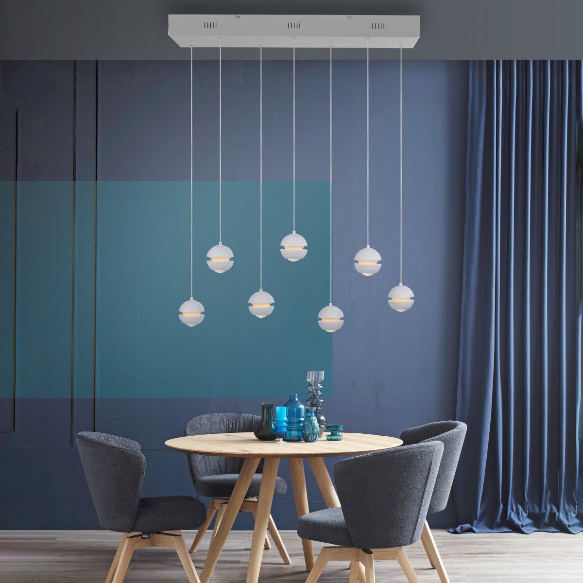 SCH�NER WOHNEN-Kollektion LED Pendelleuchte LINI, weiss, 7-flammig, dimmbar
