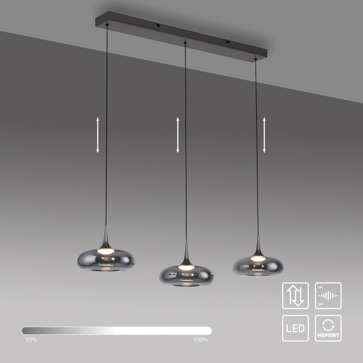 SCH�NER WOHNEN-Kollektion LED Pendelleuchte POSH, grau, 3-flammig, dimmbar