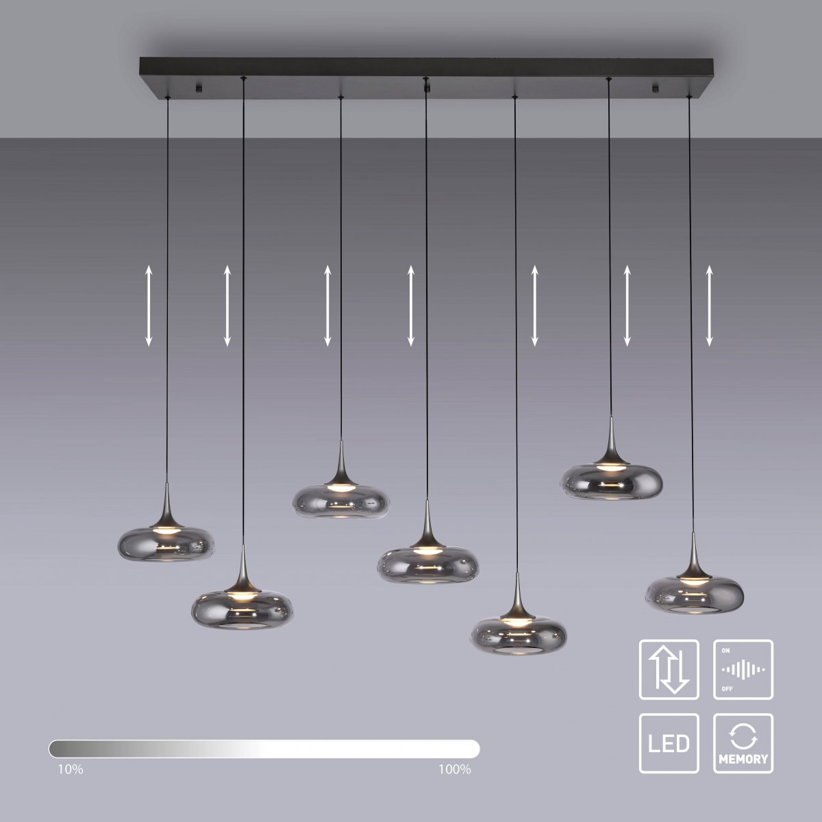 SCH�NER WOHNEN-Kollektion LED Pendelleuchte POSH, grau, 7-flammig, dimmbar