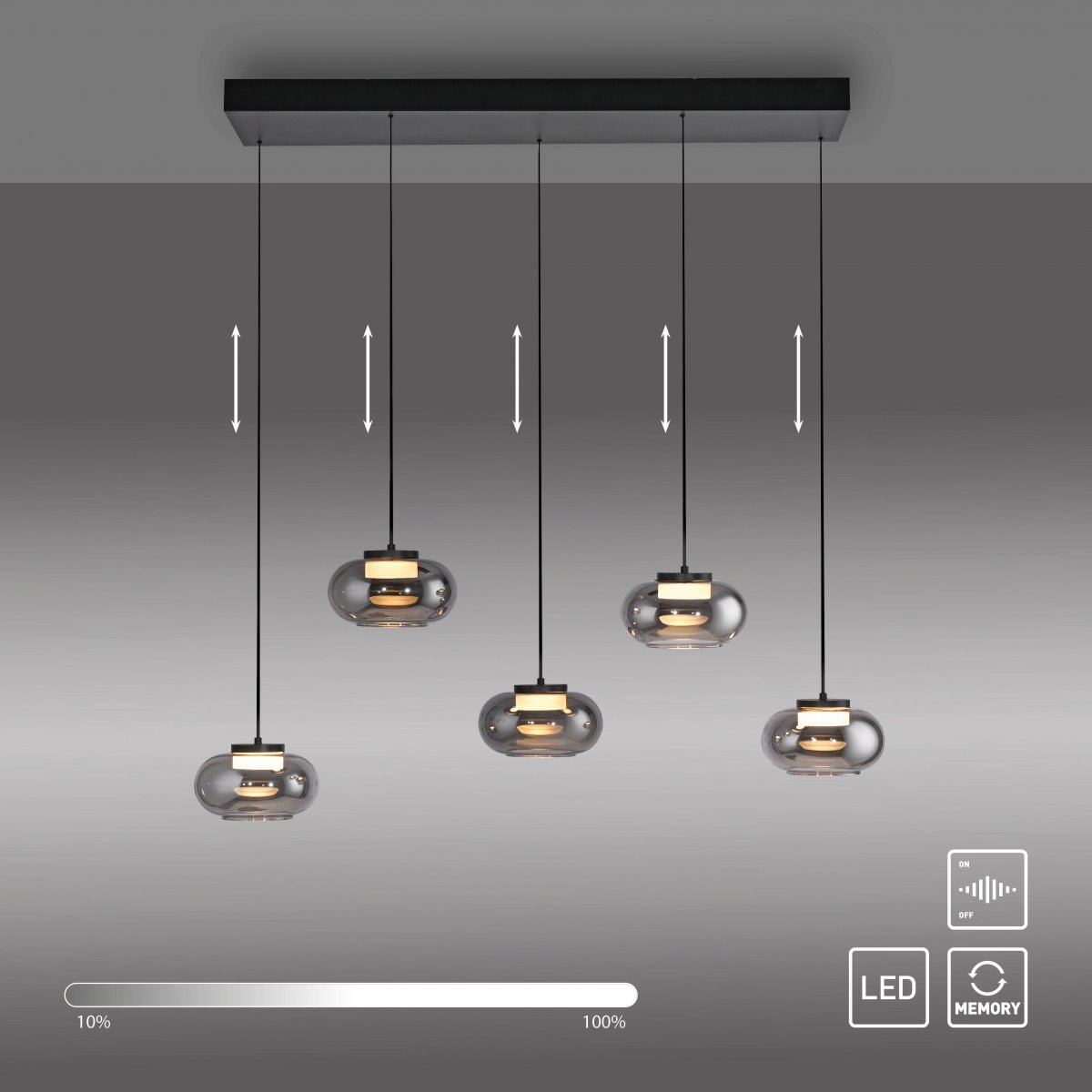 SCH�NER WOHNEN-Kollektion LED Pendelleuchte SIA, schwarz, 5-flammig, dimmbar