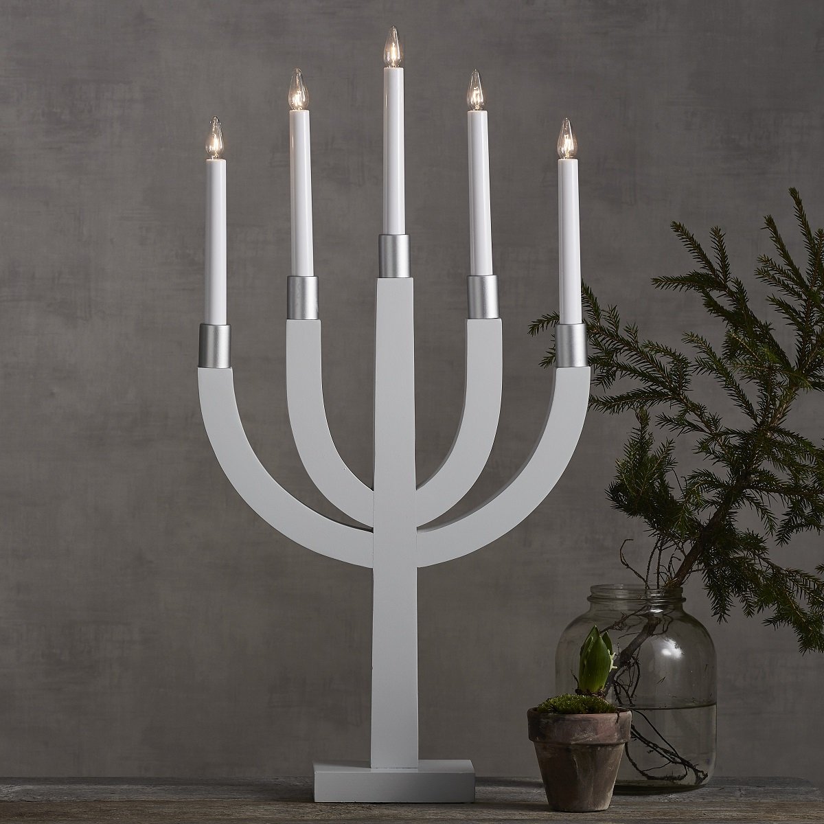 Star Trading Fensterleuchter Elias No. 218-84 5-flammig wei� silber 35x68cm