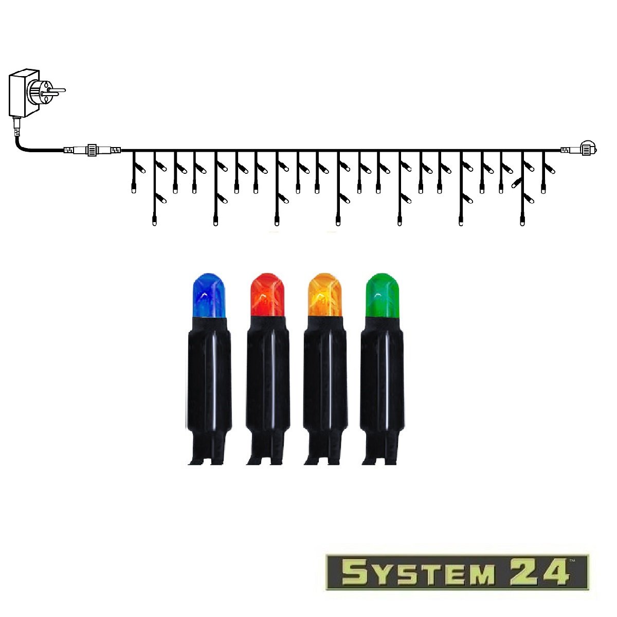 System 24 LED Lichtervorhang 3m 49 LED Bunt IP44 inkl Trafo